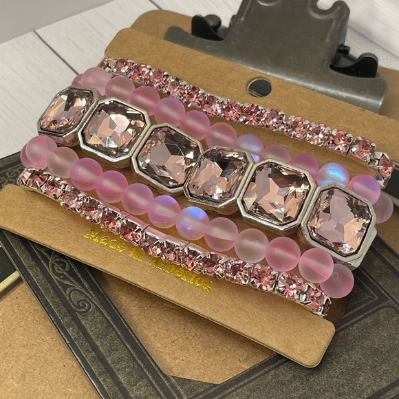 Set of 5 stackable bracelets in high style sugar pink crystal. - Picture 9 of 15